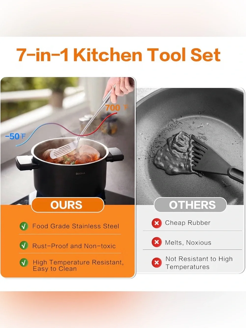 6Pcs Stainless Steel Kitchen Utensils Set Includes Utensil Holder